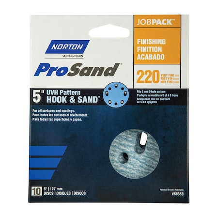 Norton Abrasives Norton ProSand 5 in. Ceramic Alumina Hook and Loop A975 Sanding Disc 220 Grit Very Fine 10 pk 07660768358
